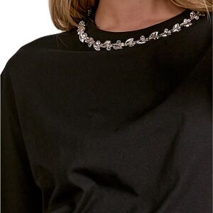 Elan Black Short Sleeve Rhinestone Embellished Crewneck